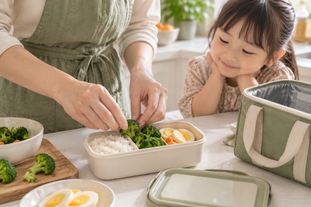 家长整理孩子的便当盒