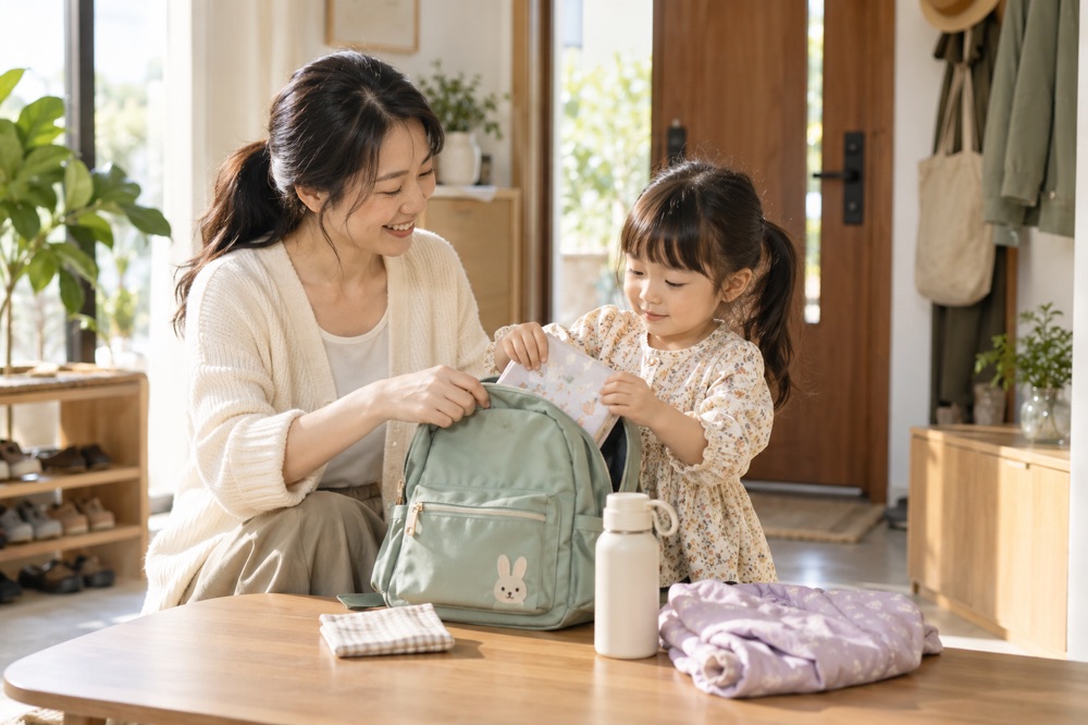 家长陪孩子整理返园背包