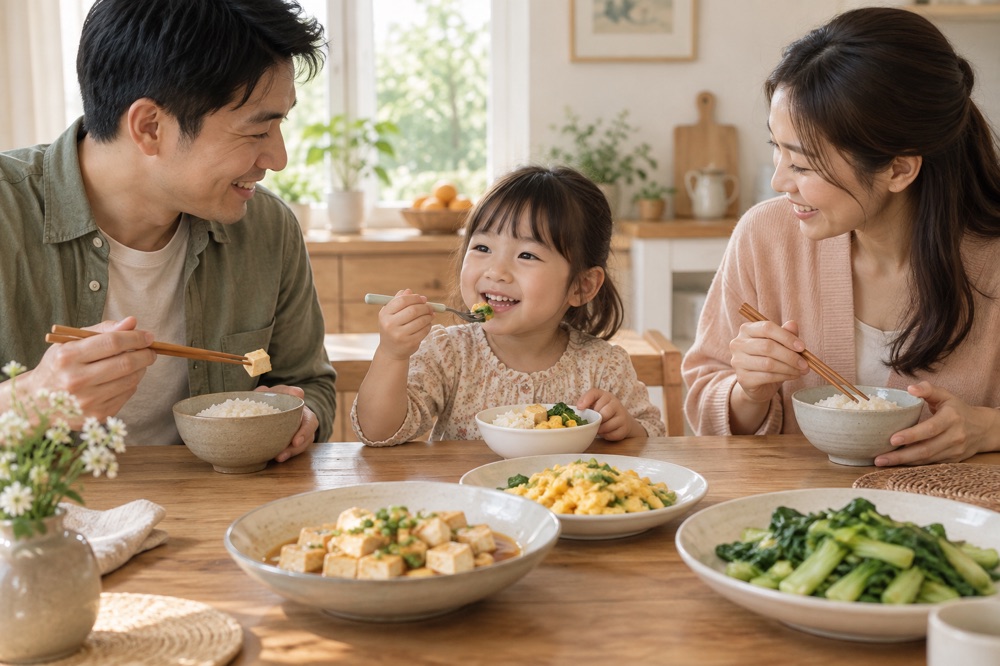 一家人围桌享用家常饭菜