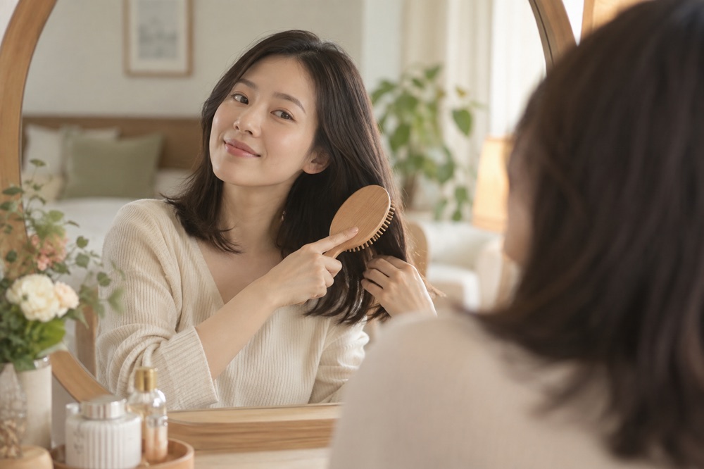 产后妈妈整理头发