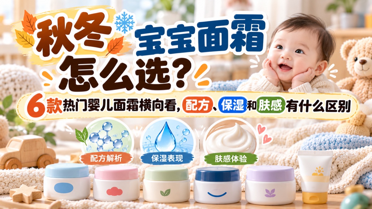 秋冬宝宝面霜选购主题插图,包含儿童与无品牌护理瓶